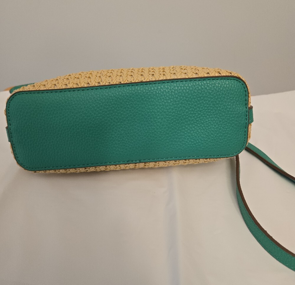 Anne Klein Woven Straw & Green Leather Trim Handbag – Pre‑Loved - Picture 7 of 14